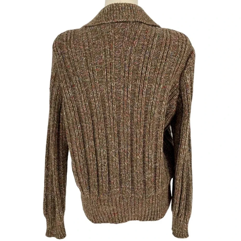 Vintage Joyce Cardigan‎ Brown Multi Double Breasted Ribbed Shoulder Pads